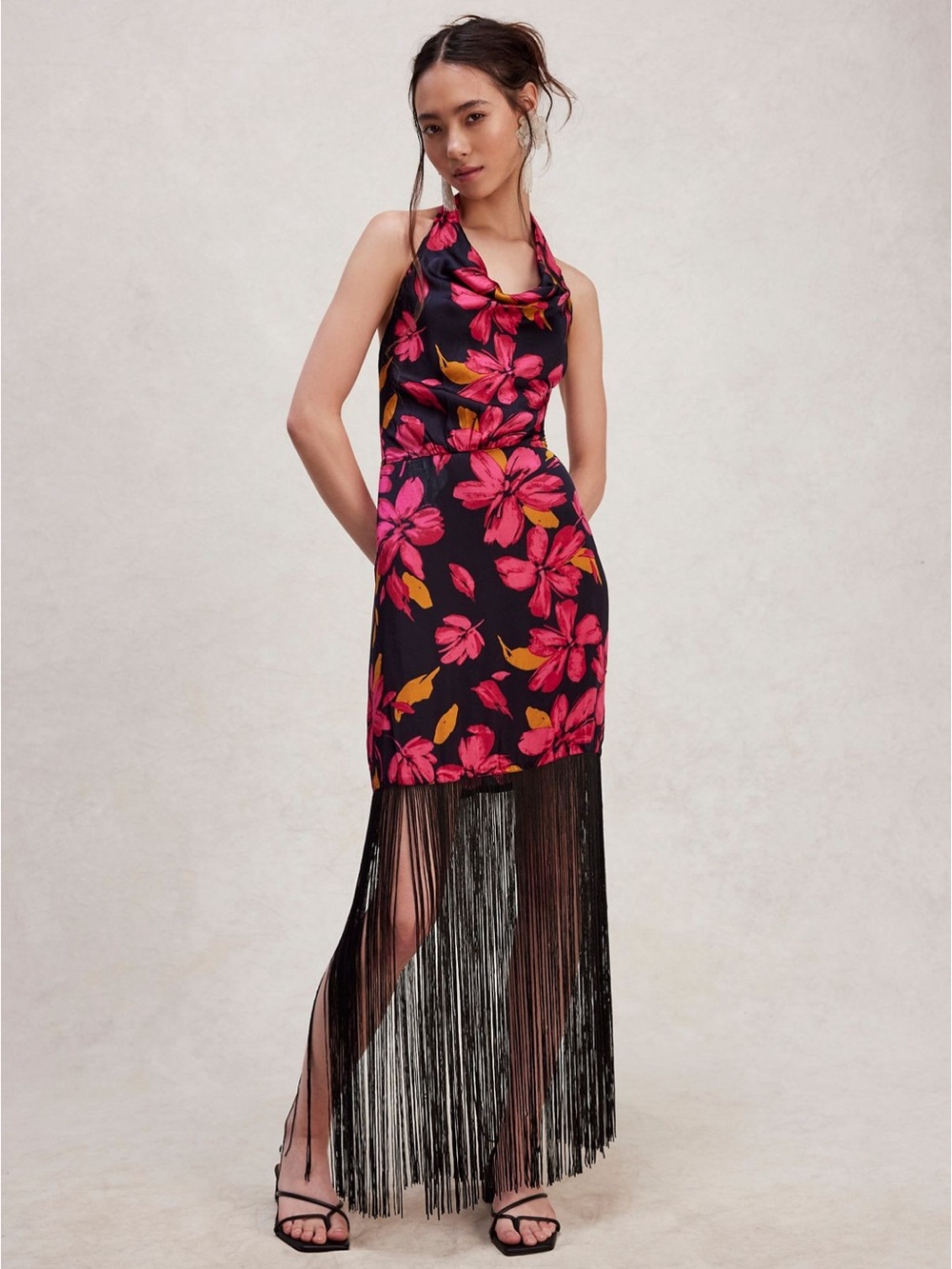 Saylor x Free People Adilynne Halter Floral Cowl Fringe Dress size Medium NEW